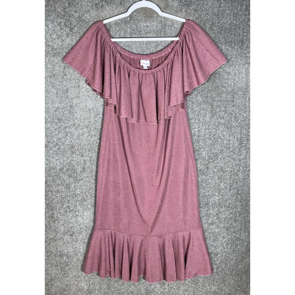 Lularoe Cici Midi Dress Womens Size XL Dusty Rose Off Shoulder Ruffle Flounce